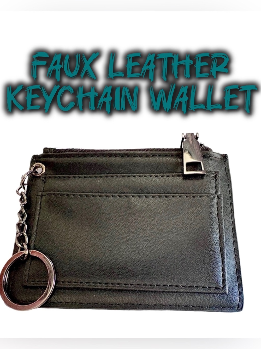 Black Faux Leather Keychain Wallet Card Holder